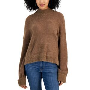 Hippie Rose Juniors' Eyelash Mock-Neck Cuffed Sweater - Coco Ash Size XL